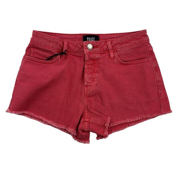 Paige Emmitt Women's Size 25 Red Cutoff‎ Jean Shorts Distressed Button Fly NEW - Picture 1 of 16